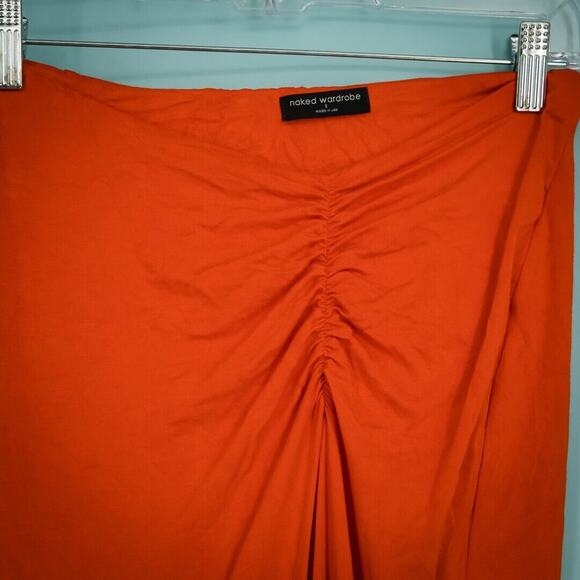 Naked Wardrobe Size Small S Orange Red Strapless Ruched Bodycon Knit Maxi Dress - Picture 2 of 7